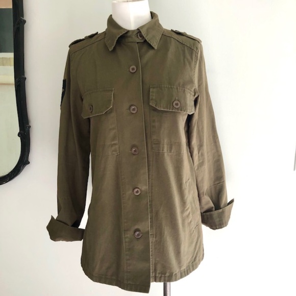 Forever 21 Army Green Shirt/Jacket Black Lace Cross Cut Out - Picture 2 of 11